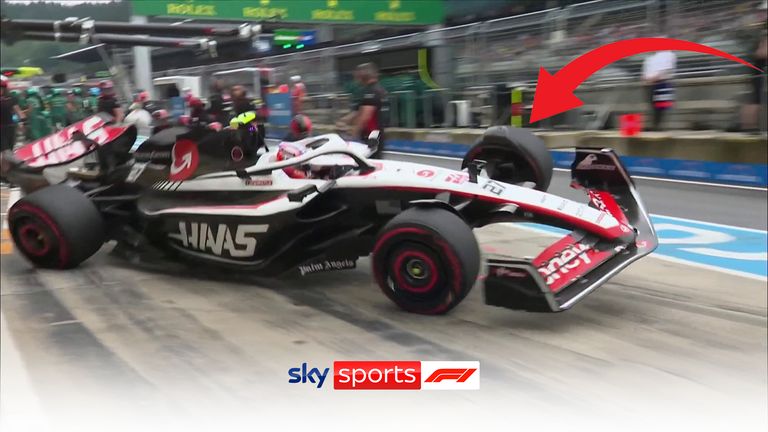 Hulkenberg&#39;s Haas goes flying in the pit lane