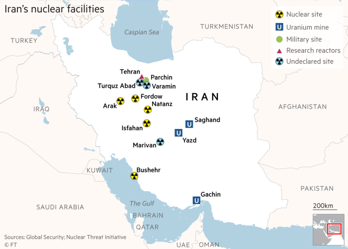 Map showing Iran’s nuclear facilities