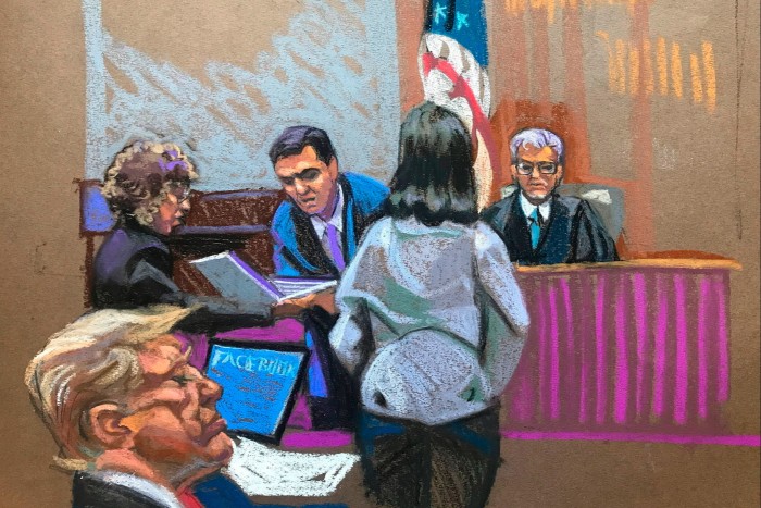 A courtroom sketch of Donald Trump during the second day of jury selection