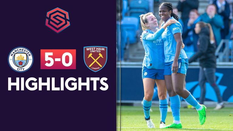 Watch highlights of the Women&#39;s Super League match between Manchester City and West Ham.