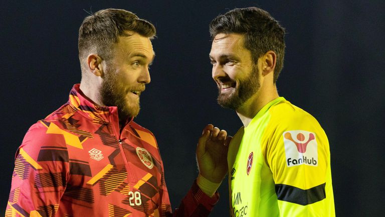 Zander Clark (left) has started in all of Hearts' league games in place of the returning Craig Gordon