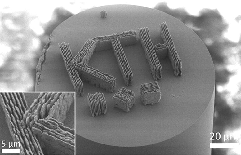 Microscopic Image of a Printed Glass Demonstration Structure on Tip of Optical Fiber