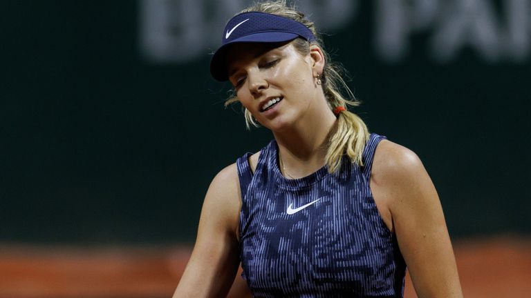 Katie Boulter of Great Britain hits a forehand against Paula Badosa of Spain in the first round of the women's singles at Roland Garros on May 28, 2024 in Paris, France. (Photo by Frey/TPN/Getty Images)