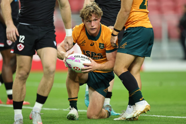 Michael Hooper scores his first sevens try against Canada.