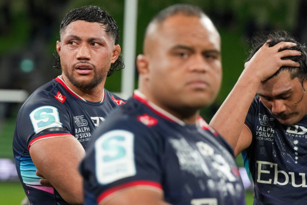 Dejected Rob Leota and Sam Talakai of the Rebels react.