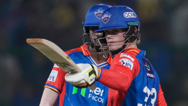 Delhi Capitals' Jake Fraser-McGurk celebrates his fifty runs during the Indian Premier League.