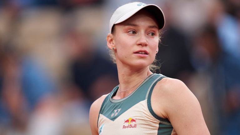 Elena Rybakina of Kazakhstan looks on in the Women's Singles first round match against Greet Minnen of Belgium on Day Three of the 2024 French Open at at Roland Garros on May 28, 2024 in Paris, France. (Photo by Mateo Villalba/Getty Images)