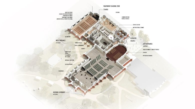 A rendering of the changes planned for the ground floor of St. Paul's Cathedral in London, Ont.