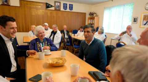 Rishi Sunak meets members of the Market Bosworth Bowls Club during a general election campaign event