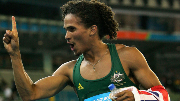 John Steffensen celebrates at the Melbourne 2006 Commonwealth Games.