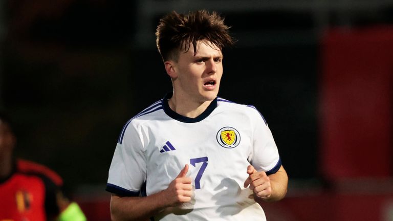 ROESELARE, BELGIUM - NOVEMBER 17: Ben Doak during a Euro Under-21s Qualifier between Scotland and Belgium at Schiervelde Stadion, on November 17, 2023, in Roeselare, Belgium. 