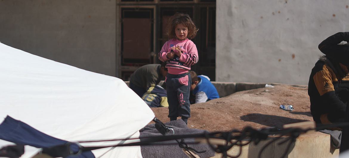 A family found refuge at a school in Atarib, west of Aleppo, Syria, following the devastating earthquake that hit the region (file).