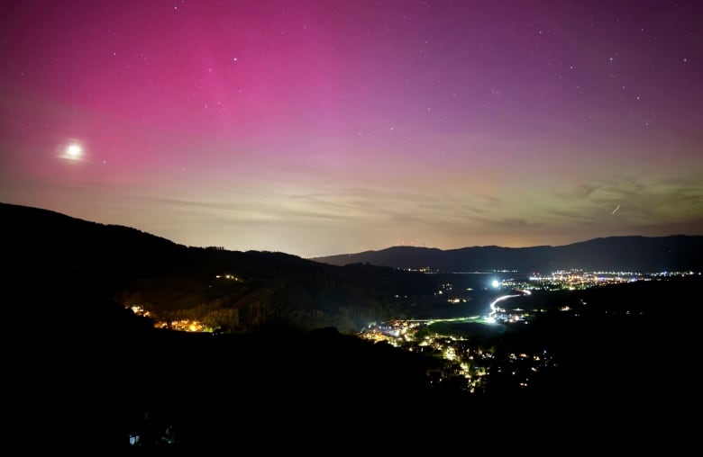 A colourful night sky is seen near Freiburg, Germany, on Friday evening.