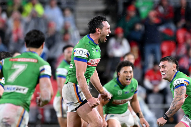 Jordan Rapana celebrates the winning field goal in golden point.