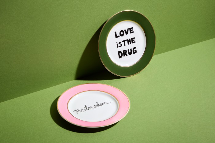 Bella Freud china Postmodern and Love is the Drug plate set, £120