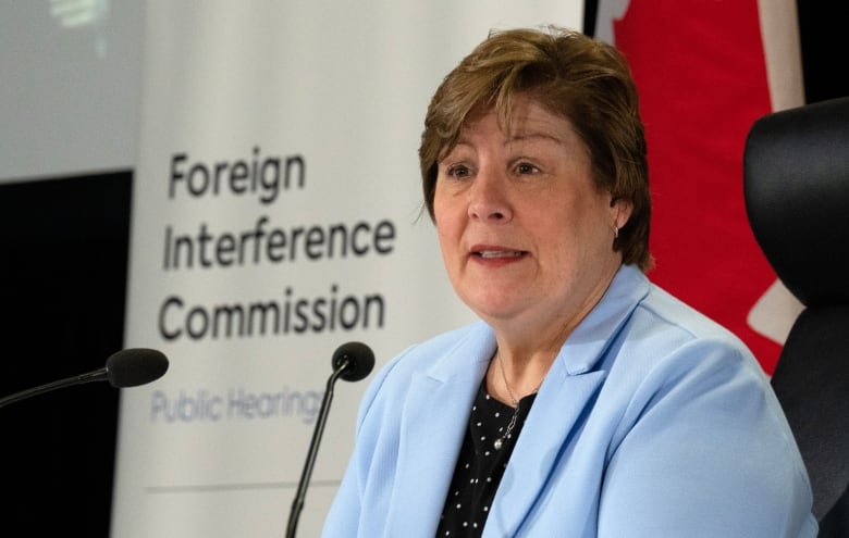 Commissioner Justice Marie-Josee Hogue speaks about the interim report following its release at the Public Inquiry Into Foreign Interference in Federal Electoral Processes and Democratic Institutions, in Ottawa, Friday, May 3, 2024.
