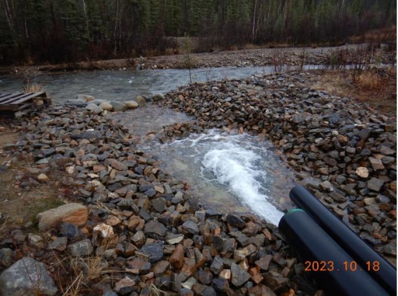 Treated effluent from Eagle Mine discharging into nearby Haggart Creek. 