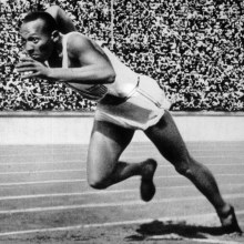 Jesse Owens in action at the Berlin 1936 Olympics.