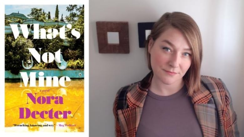 A book cover featuring an abandoned waterpark next to a woman with light brown hair in a bob looking at the camera.