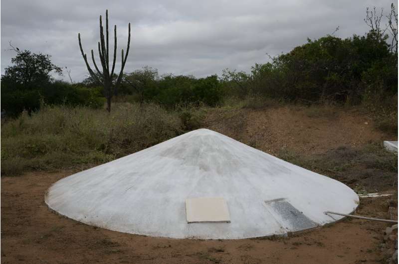 A water storage tank is seen at the Malhada da Areia community in Juazeiro, Bahia State, Brazil on June 10, 2024