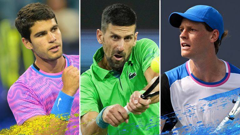 Carlos Alcaraz, Novak Djokovic and Jannik Sinner at the Monte Carlo Masters