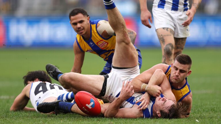 North Melbourne records first win of season after controversial umpire call; West Coast Eagles fume