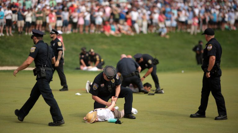 Golf news 2024, Travelers Championship end interrupted by climate protesters before Scottie Scheffler beats Tom Kim