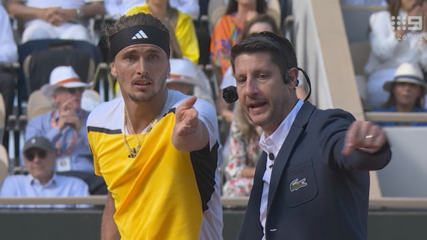 Alexander Zverev blew up at a line call early in the fourth set of the French Open final against Carlos Alcaraz.