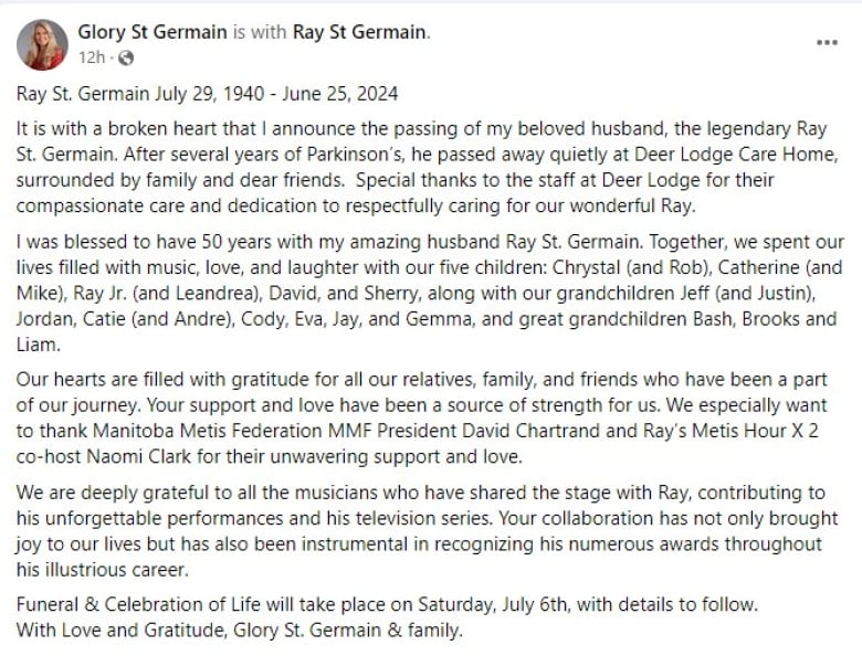 A message on Facebook in memory of Ray St. Germain 