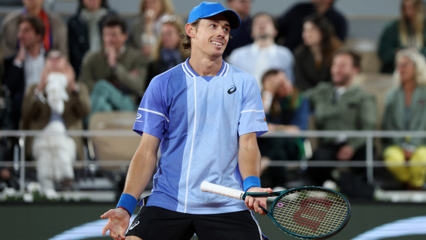 Alex de Minaur of Australia reacts against Alexander Zverev of Germany during their quarter final.