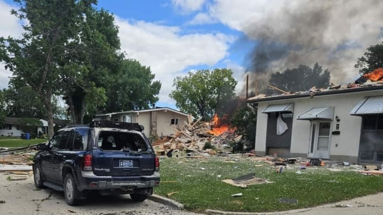 Social media post showing a house explosion