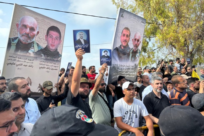 a funeral in Naqoura for two Hizbollah fighters that were killed in combat 