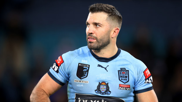 James Tedesco of the Blues looks dejected at full-time during game one of the 2022 State of Origin series between the New South Wales Blues and the Queensland Maroons at Accor Stadium on June 08, 2022, in Sydney, Australia. (Photo by Mark Kolbe/Getty Images)