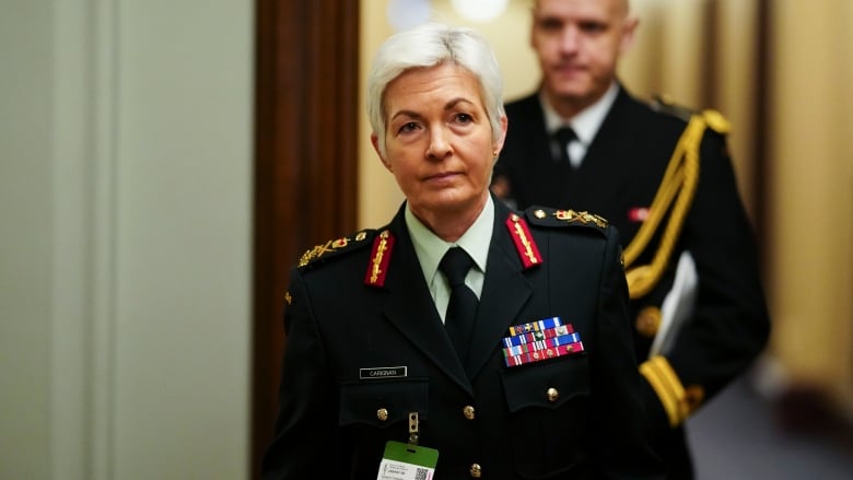 Lieutenant-General Jennie Carignan arrives the the Prime Minister's office on Parliament Hill in Ottawa on Tuesday, Jan. 30, 2024.