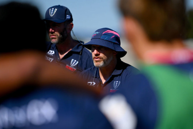 Rebels coach Kevin Foote speaks to players at Harold Caterson Reserve.