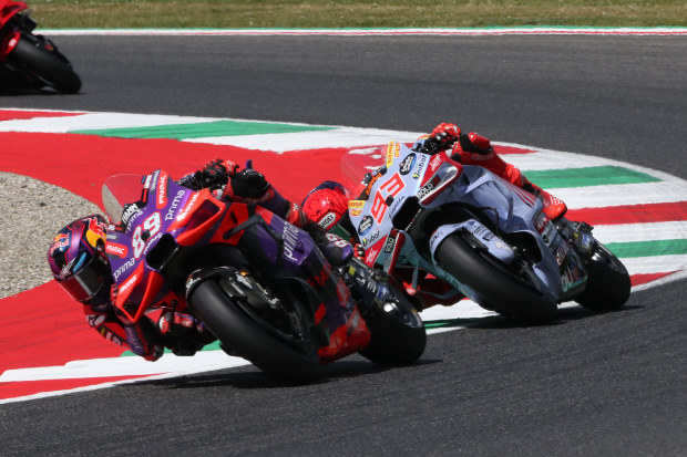 Jorge Martin ahead of Marc Marquez at Mugello.