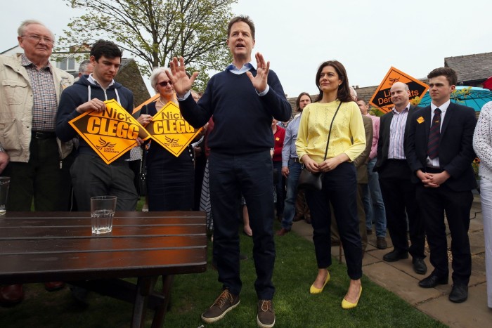 Nick Clegg campaigning in Sheffield in April 2015