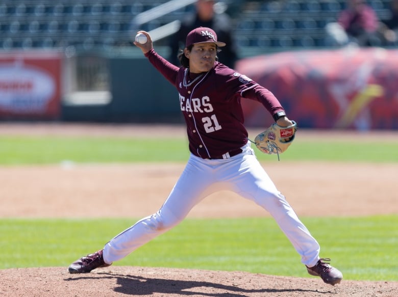 A man readies to throw a baseball.