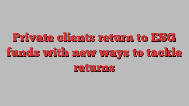 Private clients return to ESG funds with new ways to tackle returns