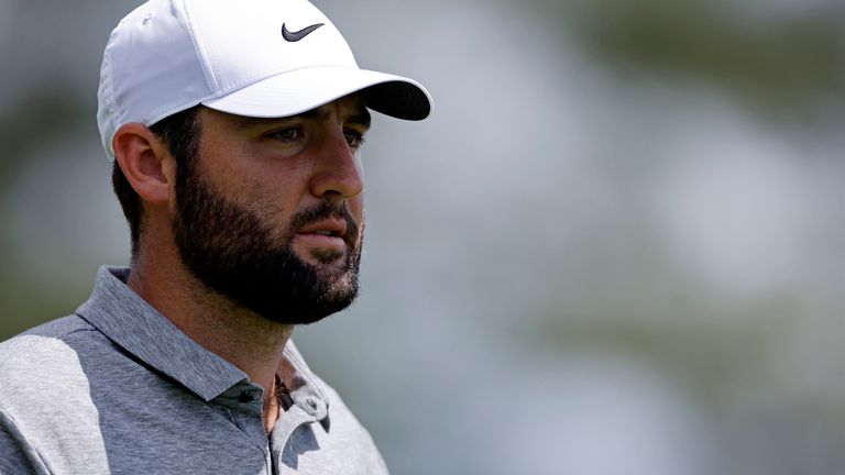 LOUISVILLE, KY - MAY 18: Scottie Scheffler (USA) looks on after teeing off at the fifth hole during the third round of the 2024 PGA Championship at Valhalla Golf Club on May 18, 2024 in Louisville, Kentucky. (Photo by Joe Robbins/Icon Sportswire) (Icon Sportswire via AP Images)