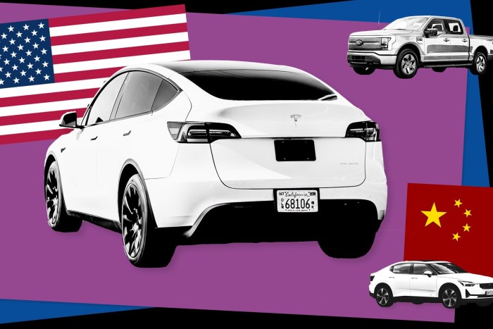 Tesla Model Y, centre, Ford F-150 Lightning, top right, Polestar 2 Plus