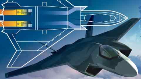 Montage of fighter jet and graphic of new jet