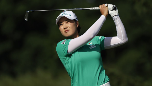 Minjee Lee of Australia plays her shot from the 17th tee during the third round of the U.S. Women's Open Presented by Ally at Lancaster Country Club on June 01, 2024 in Lancaster, Pennsylvania. (Photo by Sarah Stier/Getty Images)