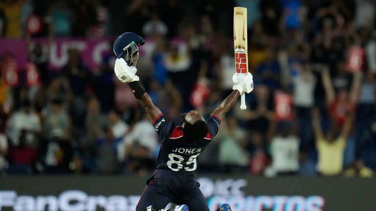 United States' Aaron Jones reacts after hitting the winning runs