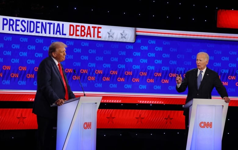 Thursday's presidential debate saw former U.S. president Donald Trump, the presumptive Republican candidates, face off against U.S. President Joe Biden, the presumptive Democrat candidate, in a CNN television studio in Atlanta, without an audience present.