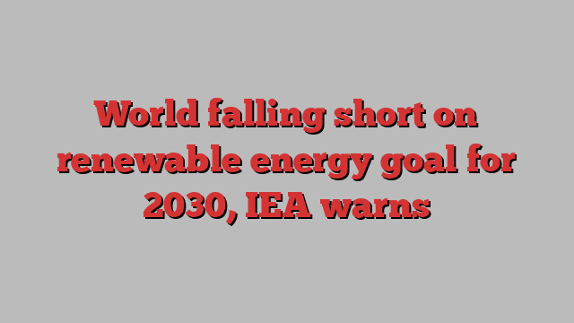 World falling short on renewable energy goal for 2030, IEA warns