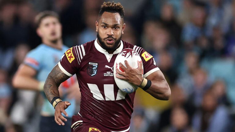 Queensland Maroons’ Hamiso Tabuai-Fidow scores hat-trick in win over NSW Blues