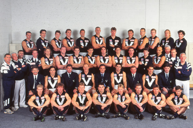 Victoria players pose for an official teamshot prior to the 1995 State of Origin match between Victoria and South Australia.