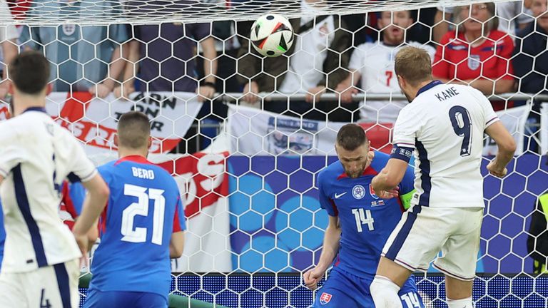 Harry Kane heads England in front against Slovakia