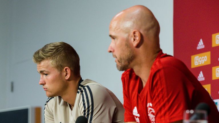 Matthijs de Ligt of Ajax, Coach Erik ten Hag of Ajax during the Training Ajax at the Johan Cruijff Arena on July 24, 2018 in Amsterdam Netherlands 